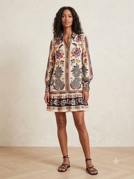 Joie Dresses & Skirts - Joie Boho Floral Pineapple Print Ruffle Hem Dress - Size Large